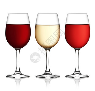 红酒粉红酒和白酒杯图片