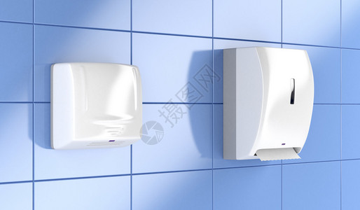 公厕内的自动纸巾分配器和干手器图片