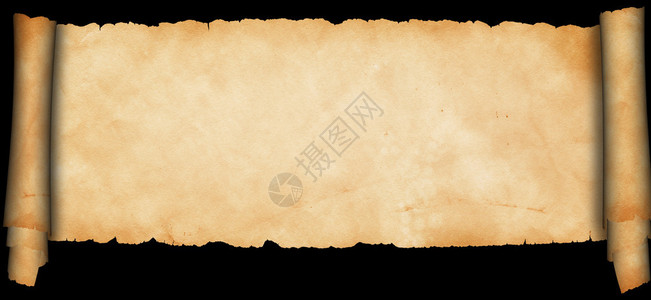 黑色背景上的古代羊皮纸卷轴图片