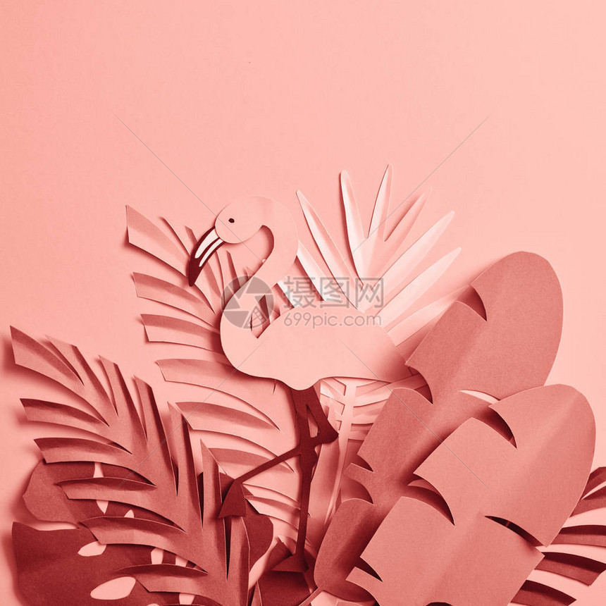 一堆纸切棕榈叶和粉红图片