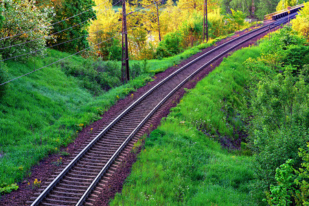 绿色农村地区单条铁路线绿图片