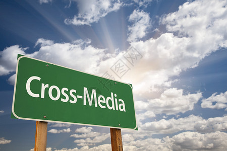 横跨媒体的绿色路标与图片