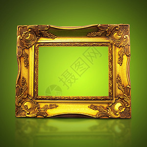 绿色背景上的金色艺术框架图片