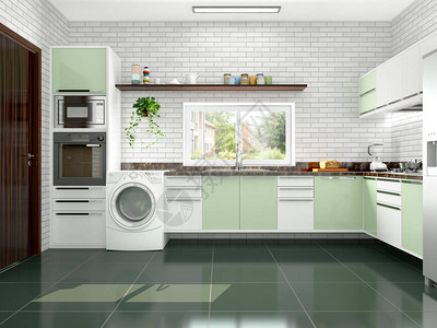 配有洗衣机的厨房现代室内设计图片