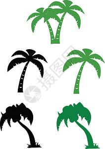 剪影棕榈树卡通人物集合图片