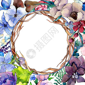 水彩风格的花卉构图框架图片