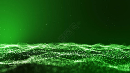 深绿色和发光尘埃粒子抽象背景图片
