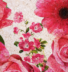 关闭粉红色玫瑰的彩绘花卉图案图片