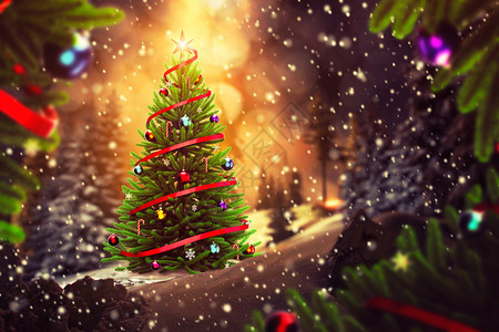 夜晚明亮的圣诞树图片