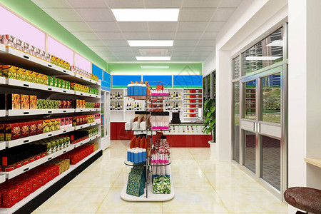 杂货店和超市的3d渲染图片