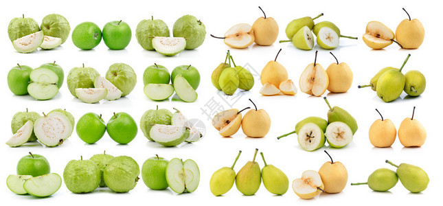 白色背景中的番石榴苹果和梨图片