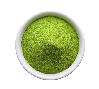 白色背景中碗的绿茶粉背景图片