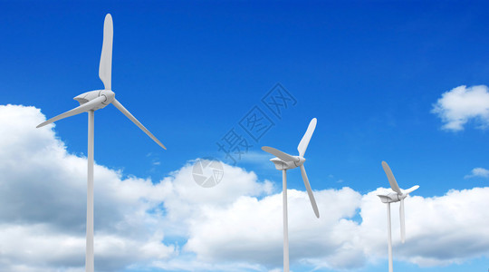 奥利维耶风电场涡轮机和云的3d渲染设计图片