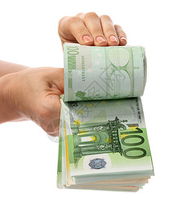 钞票钱欧元在手孤立图片