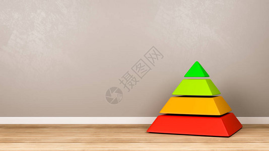 四层金字塔结构红色至绿色颜在木质地板上插画