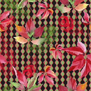 水彩红葡萄叶植物园花卉叶子无缝背景图案织物壁纸打印纹理背景纹理包装图图片