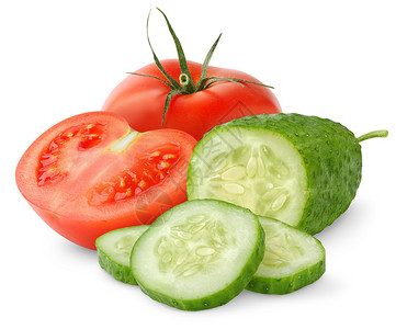 西红柿和黄瓜上白色孤立图片