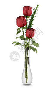 三朵红玫瑰玻璃花瓶中图片