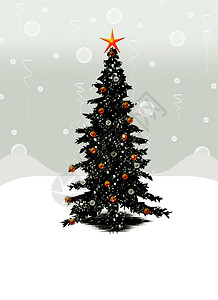 圣诞贺卡雪地里的圣诞树图片
