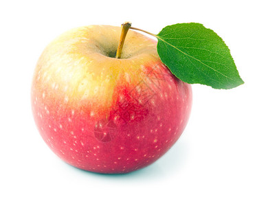 红苹果与叶上白色孤立图片