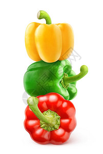 三只不同颜色红色绿色黄色的铃辣椒图片