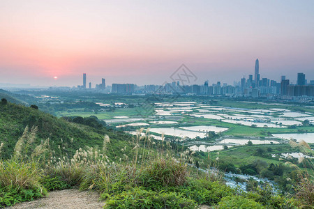 日落与深圳视图在香港图片