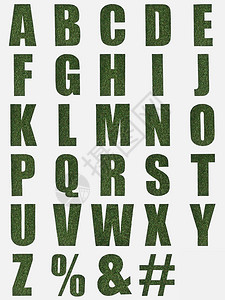 英语字母表中的字母由绿草制成与白色隔离图片