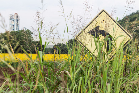 草覆盖交通流量标志向左图片