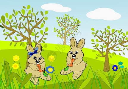 两个有趣的兔子吃图片
