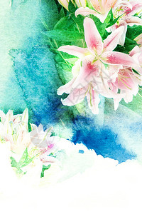 百合花的抽象水彩插图纸上水彩画花卉水彩插图图片
