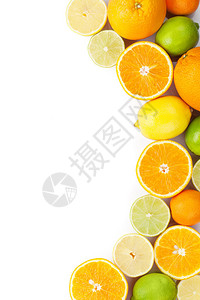 柑橘水果橙子石灰和柠檬白背景与图片