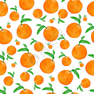 无缝水彩图案与橙子和树叶图片