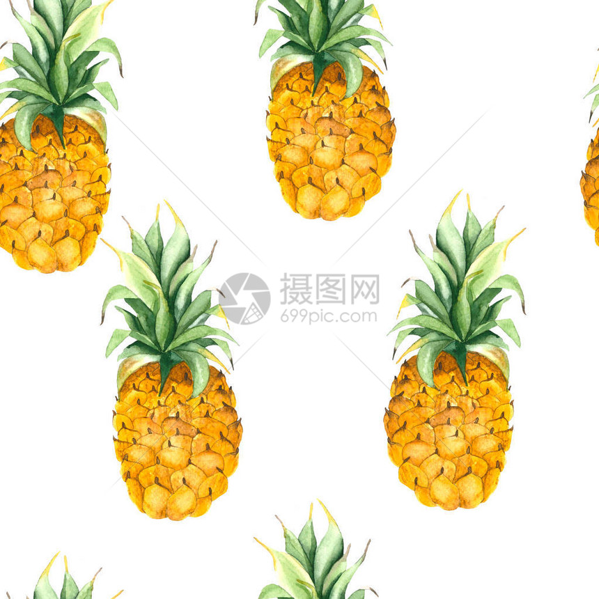 黄菠萝无缝模式白底有绿叶的黄菠图片
