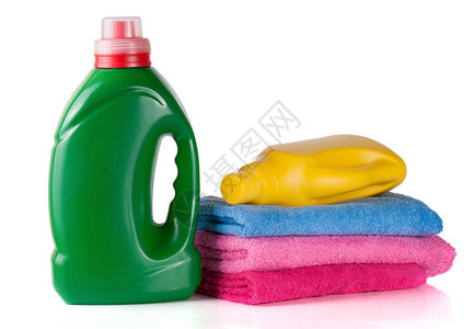 洗涤剂和调味剂或织物软化器用白色背景图片