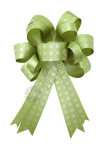 白色背景上孤立的绿色礼品丝带和蝴蝶结图片
