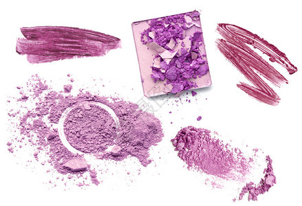 紫色调构成化妆品粉状唇彩和眼影背景图片