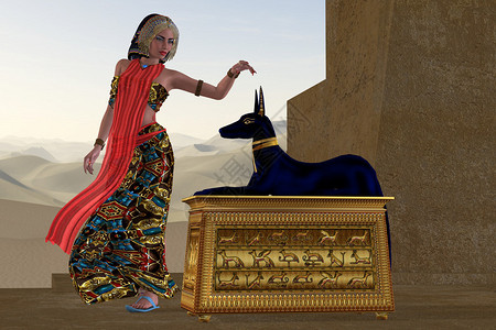 一位埃及女王伸出手来触摸埃及老王国中非常尊贵图片