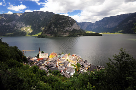 奥地利美丽的阿尔卑斯山风景中的Hallsta图片