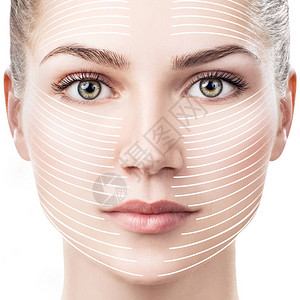 图形线显示皮肤的面部提升效果白背景图片