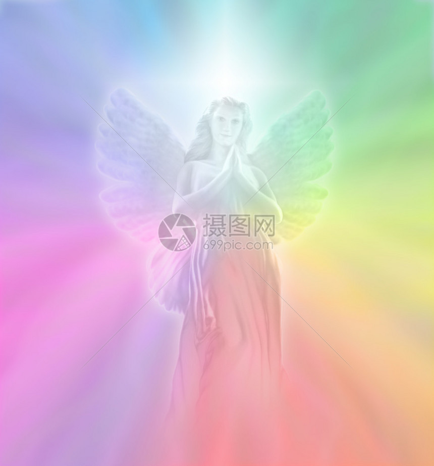 软糊彩虹色背景有温柔的天使图片