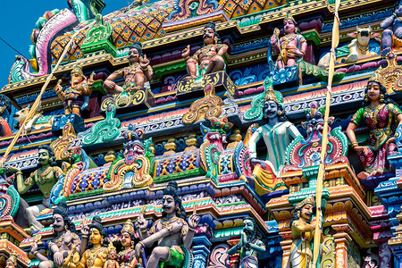亭可马里泰米尔印度教寺庙的美丽雕像背景