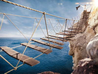 走婚桥3D三维人类在桥倒塌成功概念的设计图片