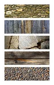 各种木材和石头纹理的拼贴画背景图片