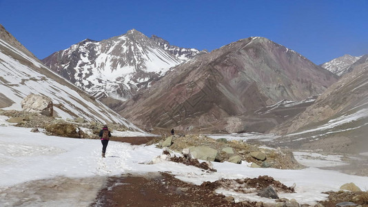 智利圣地亚哥冬季的山雪风景智背景图片