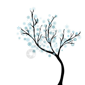 有雪花的冬天树图片