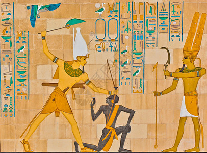 法老艺术古埃及人的象形文字雕刻和绘画图片