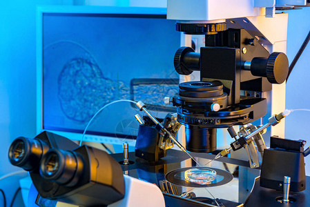 一个专业的体外受精显微镜背景中带图片