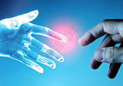 人工机器人手触摸人手图片