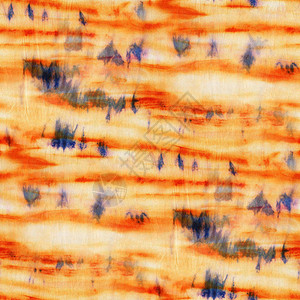 白色丝绸上橙色和蓝色的无缝扎染图案手绘面料结节蜡染Shi图片