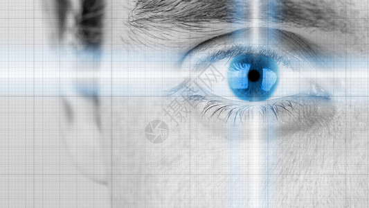 将男眼神的灰色图像与辐射光和蓝虹膜概念相近图片